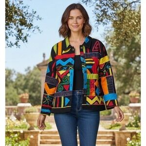 Daniel K New York Blazer Jacket Womens Small Embroidered Patchwork Geometric Vtg